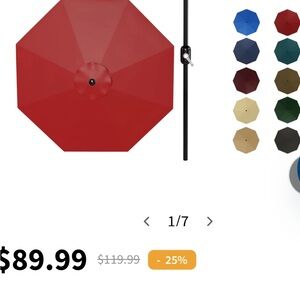 Red Outdoor Patio Umbrella with Crank Pole
